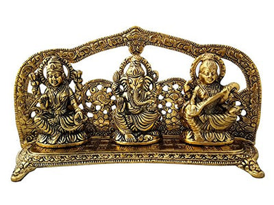 Charmy Crafts Metal Golden Antique Laxmi Ganesh Saraswati Handcrafted Showpiece for Home Decor Gift Item