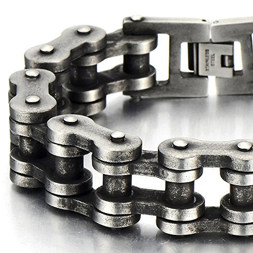 COOLSTEELANDBEYOND Heavy Sturdy Mens Motorcycle Chain Bike Chain Bracelet of Stainless Steel Silver Color Polished