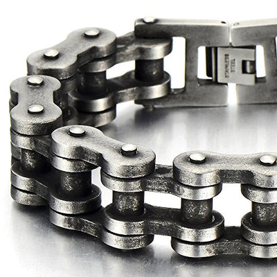 COOLSTEELANDBEYOND Heavy Sturdy Mens Motorcycle Chain Bike Chain Bracelet of Stainless Steel Silver Color Polished