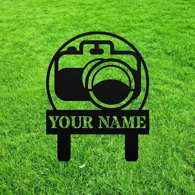 Custom Photographer Yard Sign Stake, Personalized Photography Metal Monogram Outdoor Lawn Decor, House Address Number Garden Decoration