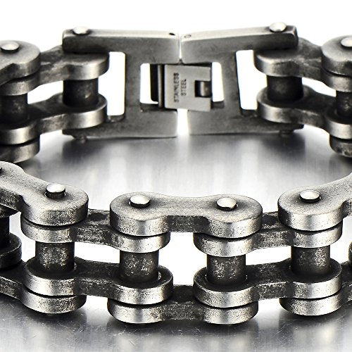 COOLSTEELANDBEYOND Heavy Sturdy Mens Motorcycle Chain Bike Chain Bracelet of Stainless Steel Silver Color Polished