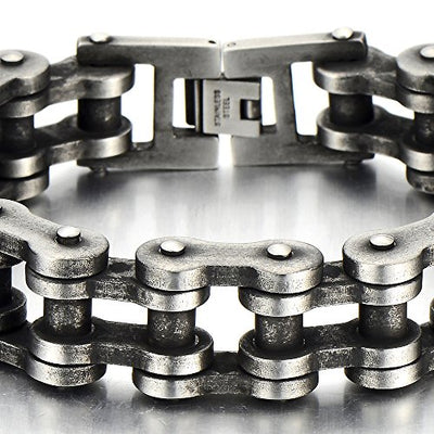 COOLSTEELANDBEYOND Heavy Sturdy Mens Motorcycle Chain Bike Chain Bracelet of Stainless Steel Silver Color Polished