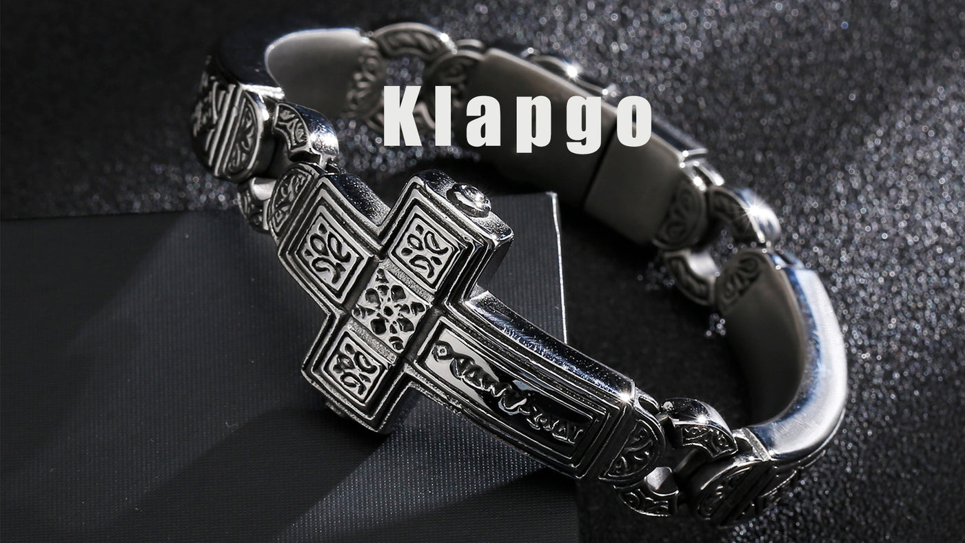 Cross Stainless Steel Bracelets Vintage Metal Bangle Heavy Mens Retro Punk Bracelets Cool Male Jewelry Armband (Silver, 8.66 Inches)