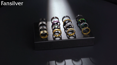 Fansilver 16PCS Stainless Steel Fidget Rings for Men Women Silver Gold Black Mens Rings Cool Male Band Rings Chain Spinner Rings Fashion Anxiety Rings Pack Size 7-13