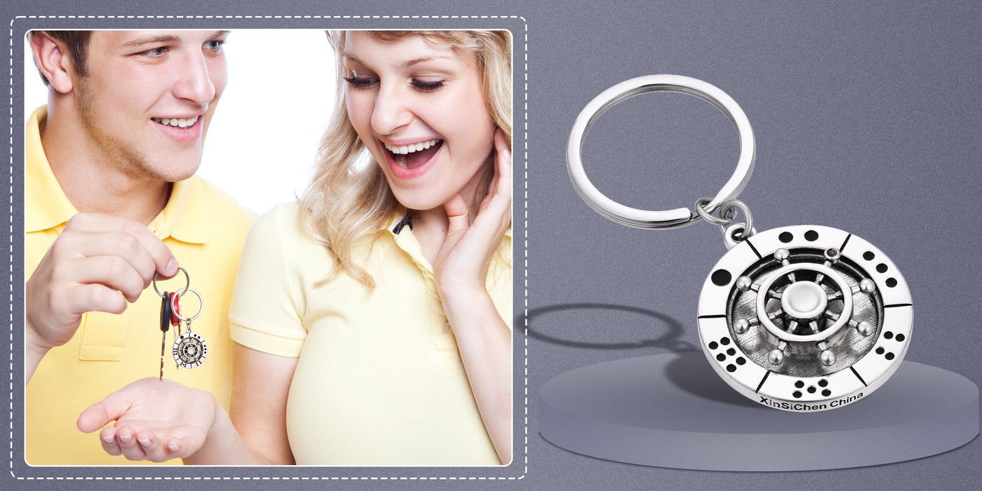 Stainless Steel Spinning Key Chain Fidget Key Ring Unique Gift Dice Gaming Stress Reliever Decision Maker Novelty Gift for Her Him