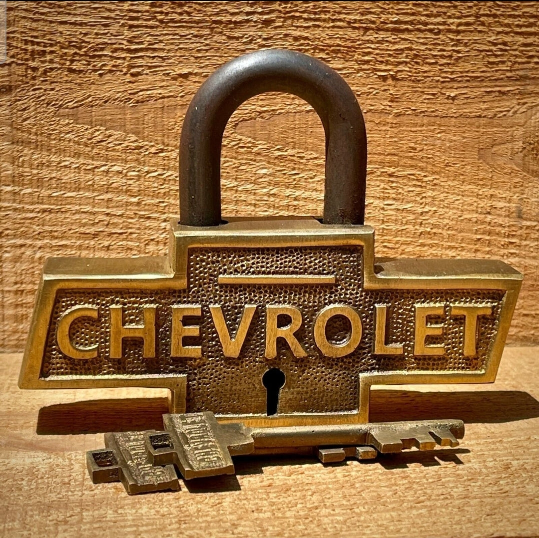 Chevrolet 4.5" Brass Lock With Keys and Antique Finish