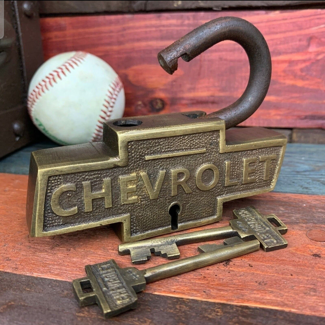 Chevrolet 4.5" Brass Lock With Keys and Antique Finish